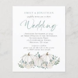 Convite de casamento QR de Folhagem Teal de Pumpki