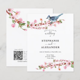 Convite de casamento QR de Pássaro Azul de Flor de