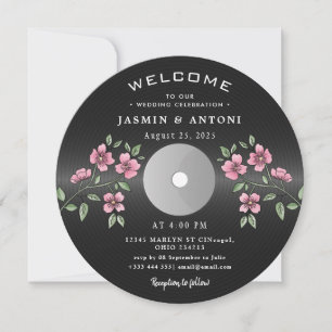 Convite de Casamento QR Disco de Vinil Retro Vinta