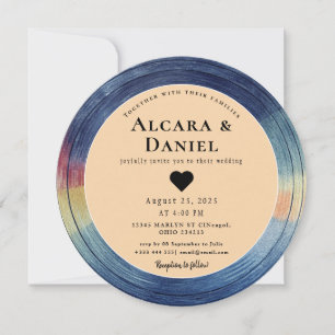 Convite de Casamento QR em Disco de Vinil Retrô Vi