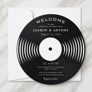 Convite de Casamento QR em Vinil Retrô Vintage