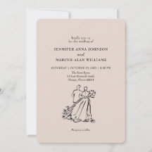 Convite de Casamento QR Esboço de Moda Noiva Noivo