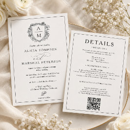 Convite de Casamento Qr Floral Preto e Branco Tudo