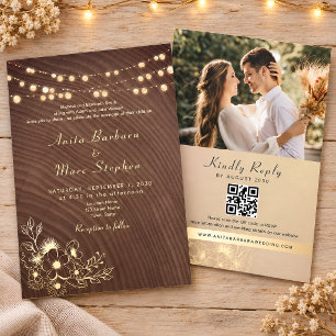 Convite de Casamento QR Foto em Madeira Rústica