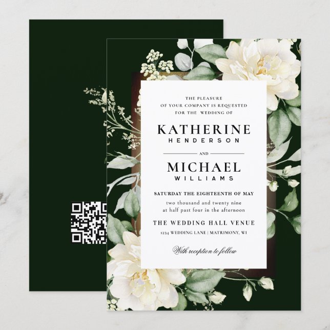 Convite de Casamento QR Moldura de Eucalipto Profu (Frente/Verso)