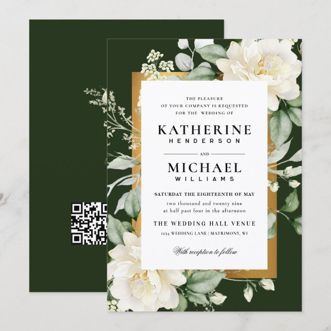 Convite de Casamento QR Moldura de Eucalipto Profu (Frente/Verso)