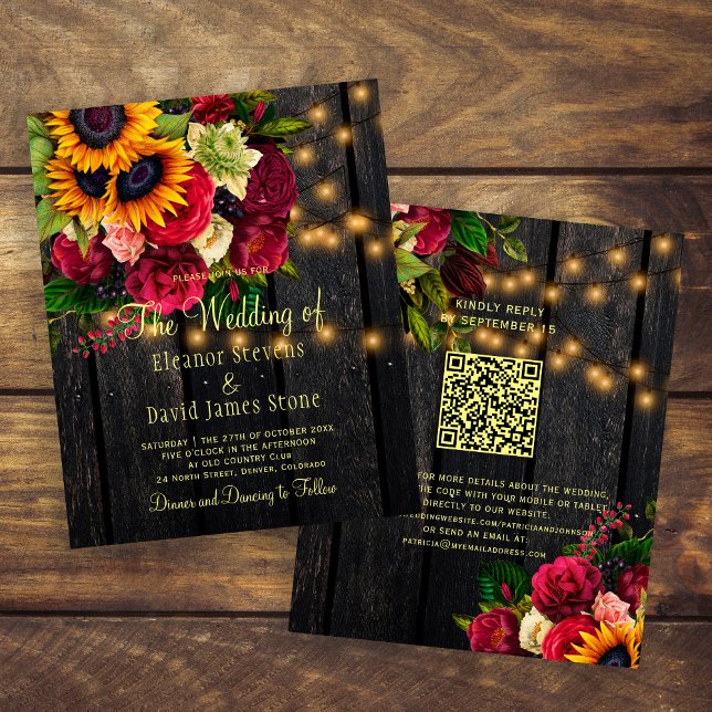 Convite de casamento QR rústico de madeira para or (Criador carregado)