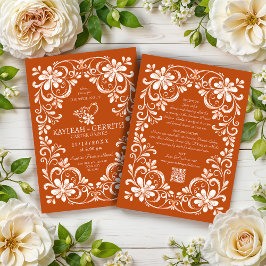 Convite de Casamento QR Shabby Chic Laranja Escuro