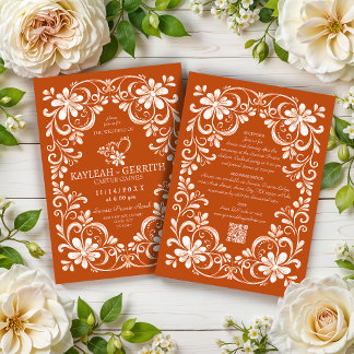 Convite de Casamento QR Shabby Chic Laranja Escuro