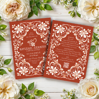 Convite de Casamento QR Shabby Chic Vermelho Tijol