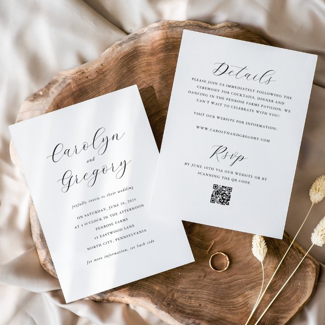 Convite de Casamento QR Site Minimalista Duplo (Criador carregado)