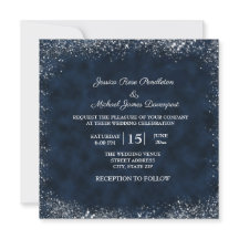 Convite de Casamento Quadrado Azul Marinho Branco 