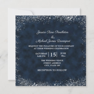 Convite de Casamento Quadrado Azul Marinho Branco