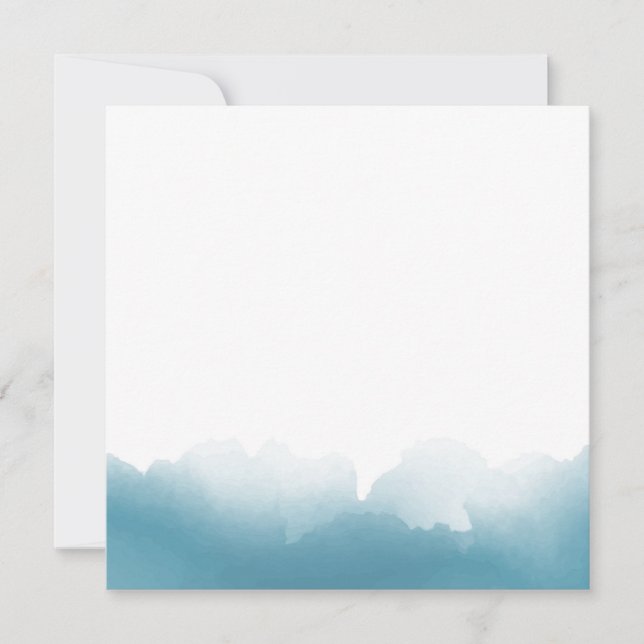 Convite de Casamento Quadrado com Aquarela Azul (Frente)