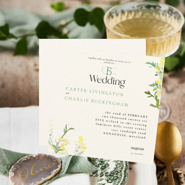 Convite de Casamento Quadrado com Monograma de Flo (Criador carregado)