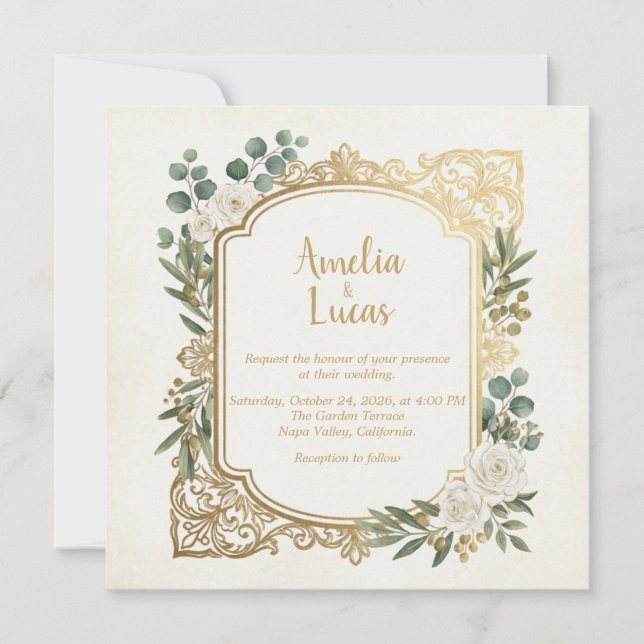 Convite de Casamento Quadrado com Verdejante e Dou (Frente)