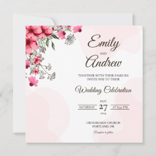 Convite de Casamento Quadrado Floral Aquarela Cone