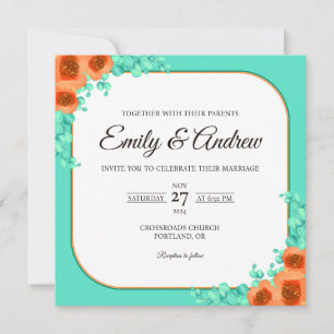 Convite de Casamento Quadrado Floral de Verão Aqua