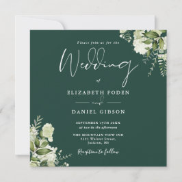 Convite de Casamento Quadrado Floral Monograma Ver