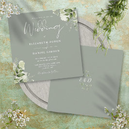 Convite de Casamento Quadrado Floral Monograma Ver
