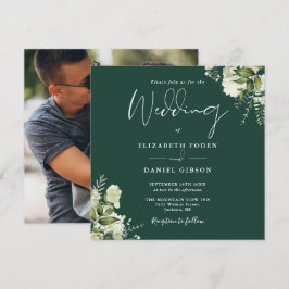 Convite de Casamento Quadrado Floral Verde Esmeral