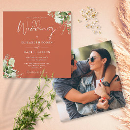 Convite de Casamento Quadrado Floral Verde Terraco