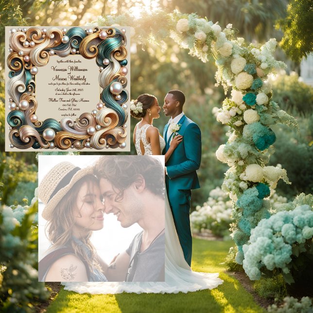 Convite de Casamento Quadrado Formal Elegância Pea (Criador carregado)