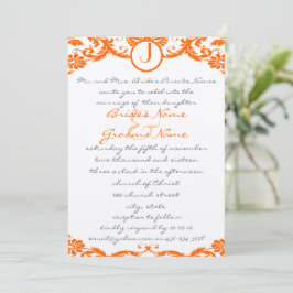 Convite de Casamento Quadrado Laranja Damasco Mono