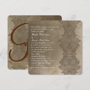 Convite de Casamento Quadrado Marrom Vintage Damas