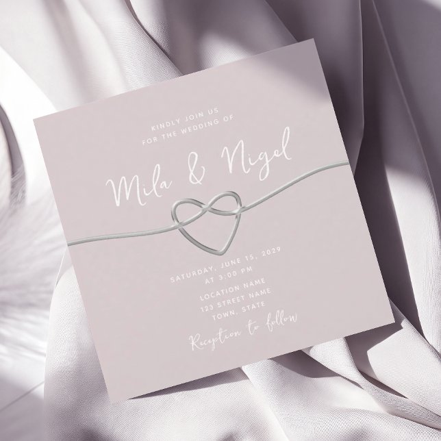 Convite de Casamento Quadrado Minimalista Rosa Beg (Criador carregado)