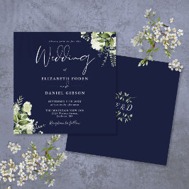 Convite de Casamento Quadrado Monograma Floral Ver