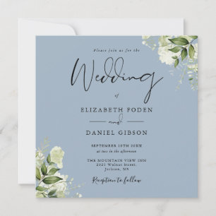 Convite de Casamento Quadrado Monograma Folhas de 