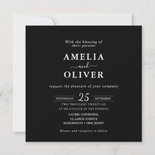 Convite de Casamento Quadrado Preto Minimalista