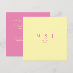 Convite de Casamento Quadrado Rosa e Amarelo Conte