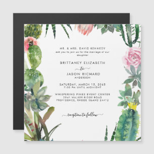 Convite de Casamento Quadrado Tropical Cacto Ímã