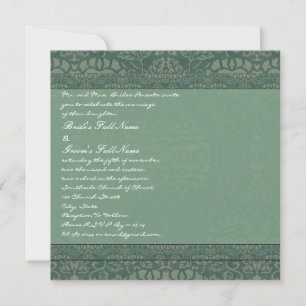 Convite de Casamento Quadrado Verde Vintage Damask