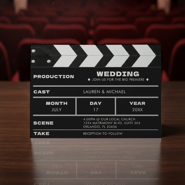 Convite de Casamento Quadro de Clap de Filme (Criador carregado)