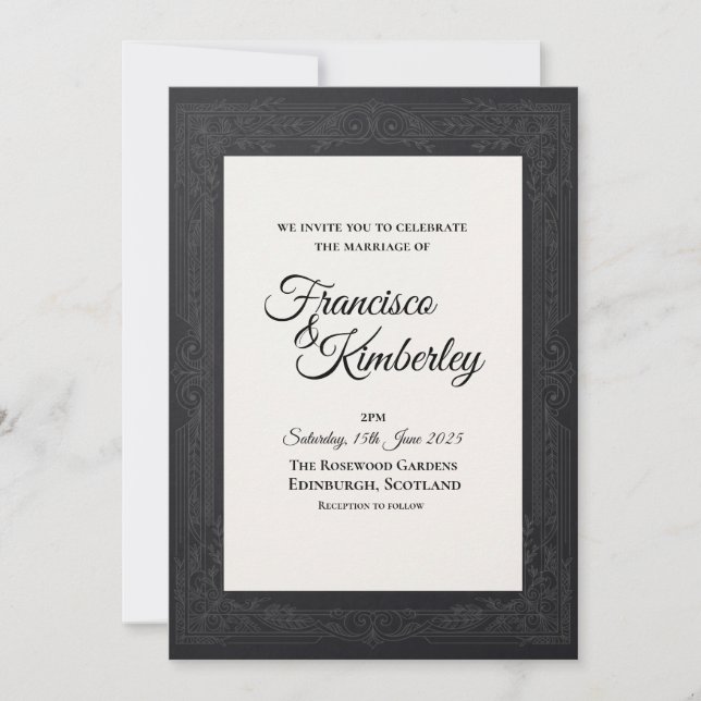 Convite de Casamento Quadro Minimalista Preto (Frente)