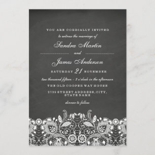 Convite de Casamento Quadro Negro com Renda Branca