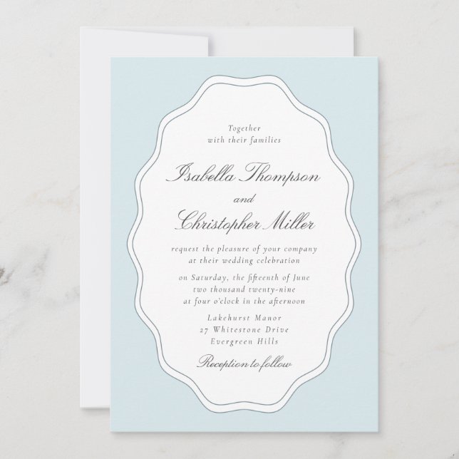 Convite de Casamento Quadro Ornate Azul Claro 📝 D (Frente)