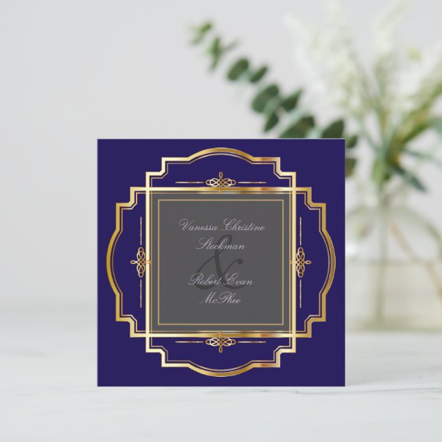 Convite de Casamento Quadro Ouro Sedutor (Em pé/Frente)