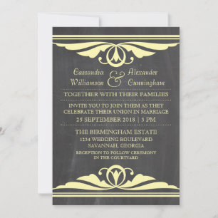 Convite de casamento Qualkboard amarelo deco