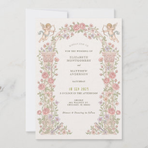 Convite de Casamento Querubim Floral Vintage