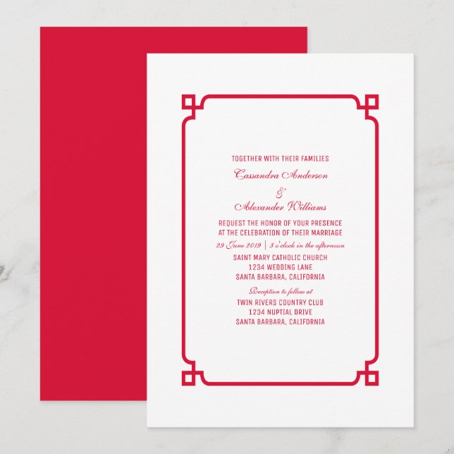 Convite de casamento Quic Red Deco (Frente/Verso)
