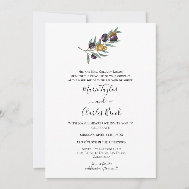 Convite de Casamento Ramo de Oliveira (Frente)