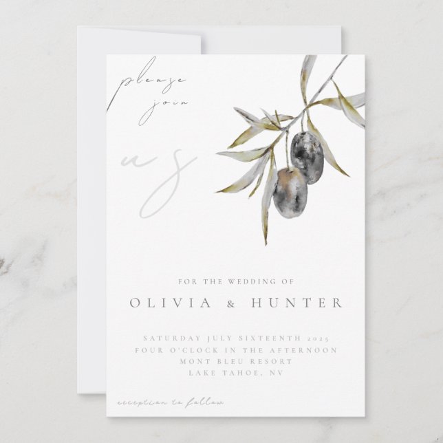 Convite de Casamento Ramo de Oliveira Aquarela Ele (Frente)