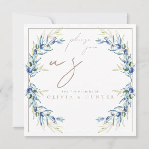 Convite de Casamento Ramo de Oliveira Aquarela Ele
