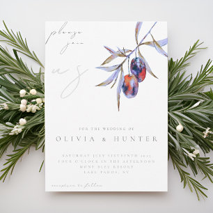Convite de Casamento Ramo de Oliveira Aquarela Ele