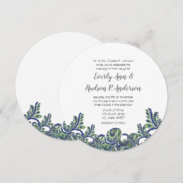 Convite de casamento Real Azul e Verde Paisley Pea
