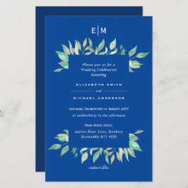 Convite de casamento Real Azul Floral A9
